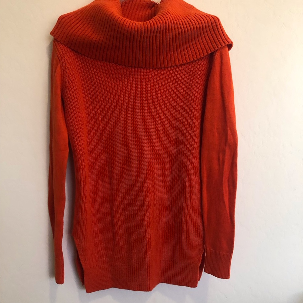 Michael Kors Orange Mandarin Ribbed Front Cowl Neck Sweater w/Side Slits Size XS